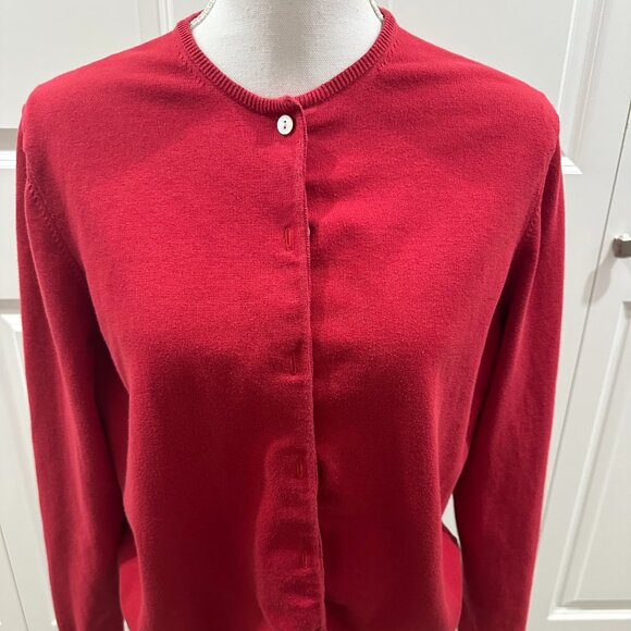 Lands End button-up red cardigan, size large (14-16) - Picture 1 of 3